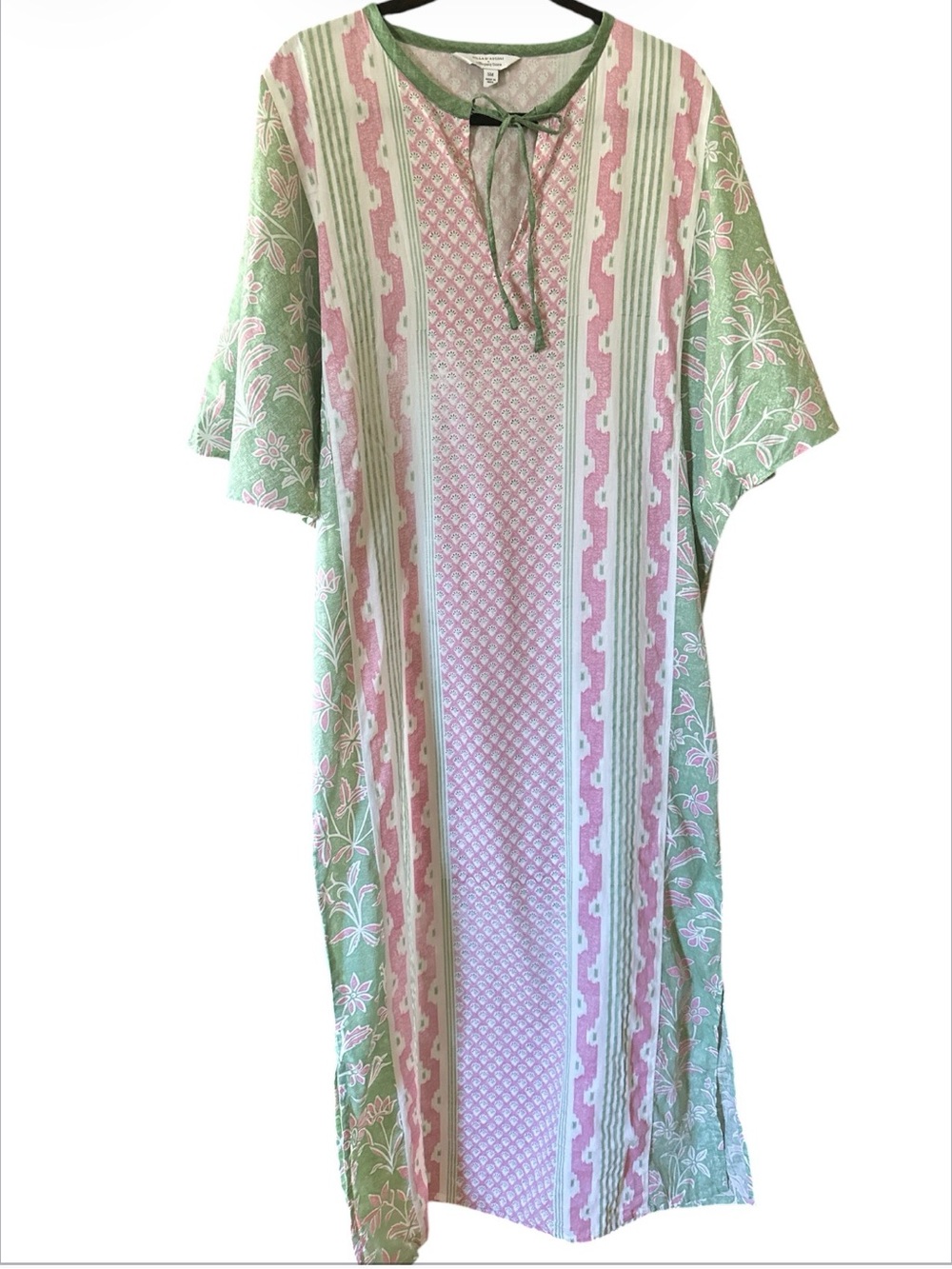 Printed Pink & Green Long Caftan Dress